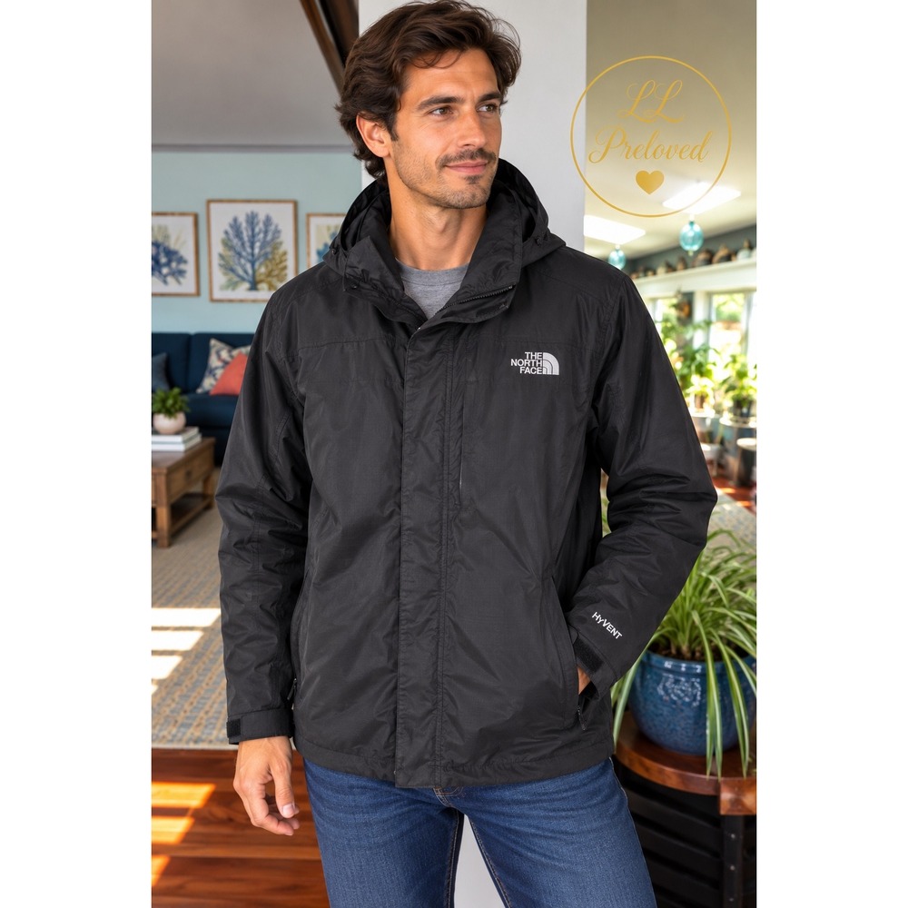 The North Face HyVent Rain Jacket Womens XL Black Waterproof Hooded Gorpcore